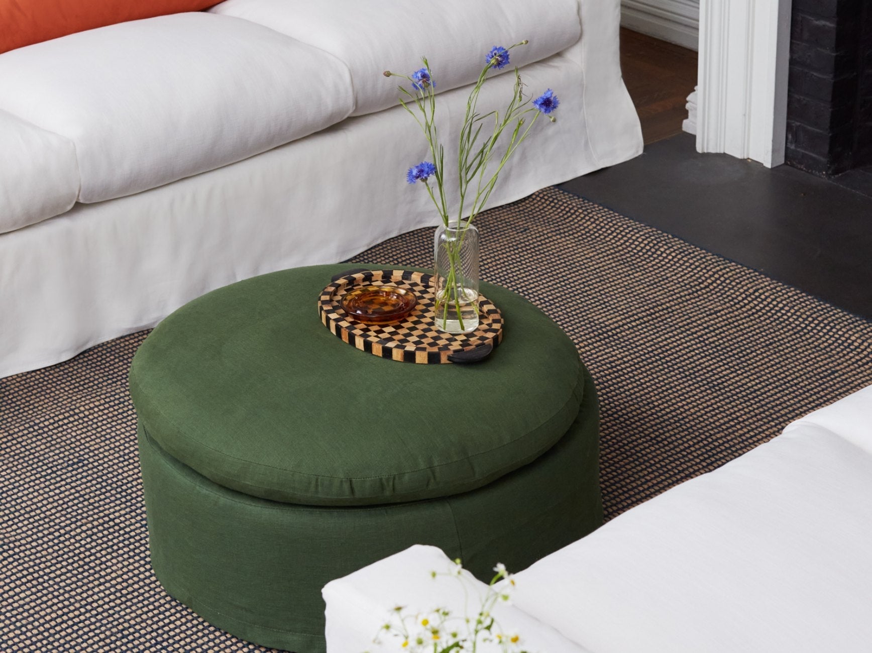 The Evergreen Ottoman in Recycled Velvet