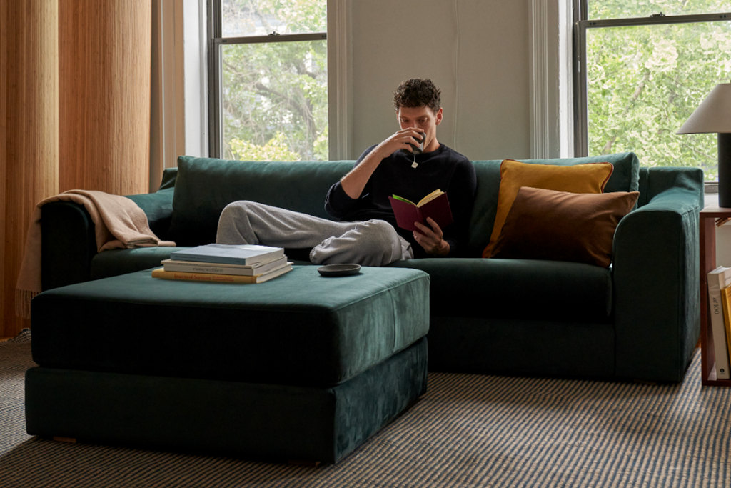 The Elevate Ottoman in Recycled Velvet